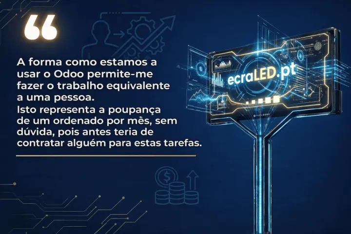 Diogo Silva, CEO da Influente Destaque, destaca a poupança de um ordenado mensal graças à automação do Odoo.